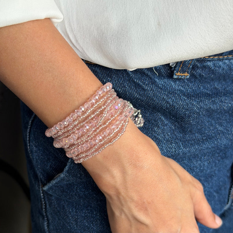 Rosewater Crystals Beaded Bracelet with Magnetic Closure