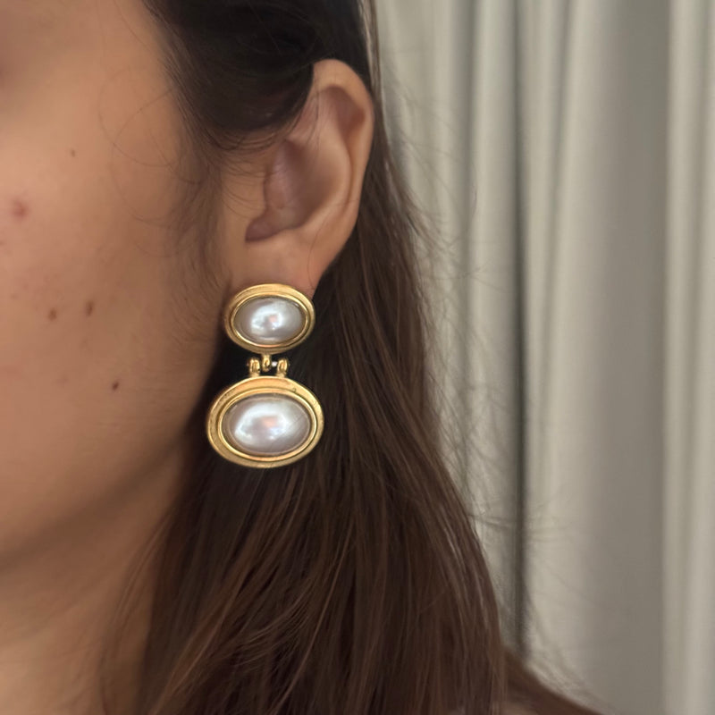 Oval Double Pearl Earrings