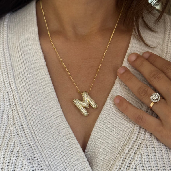 Studded Gold Chunky Initial Necklace