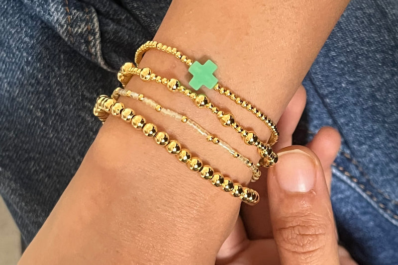 Gold Green Bracelet Stack - Set of 4