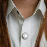 Round Pearl Halo Button Brooch