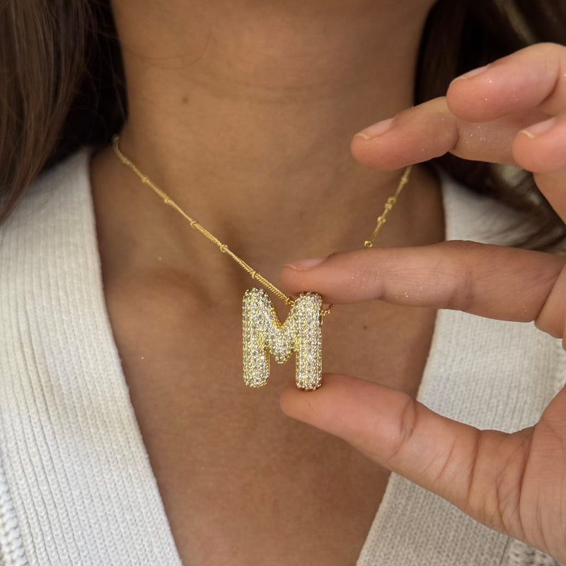 Studded Gold Chunky Initial Necklace