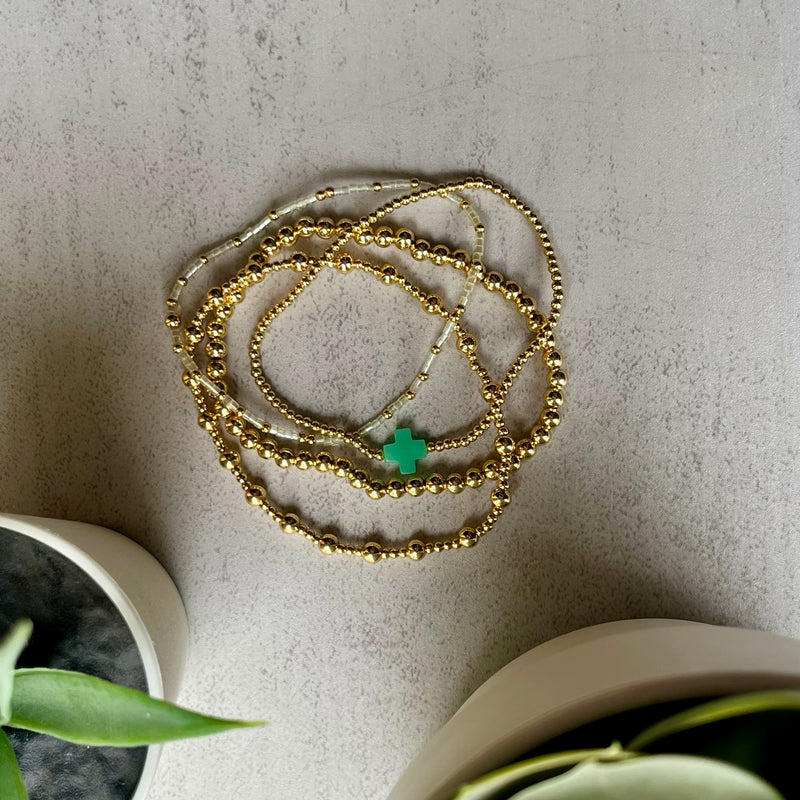 Gold Green Bracelet Stack - Set of 4