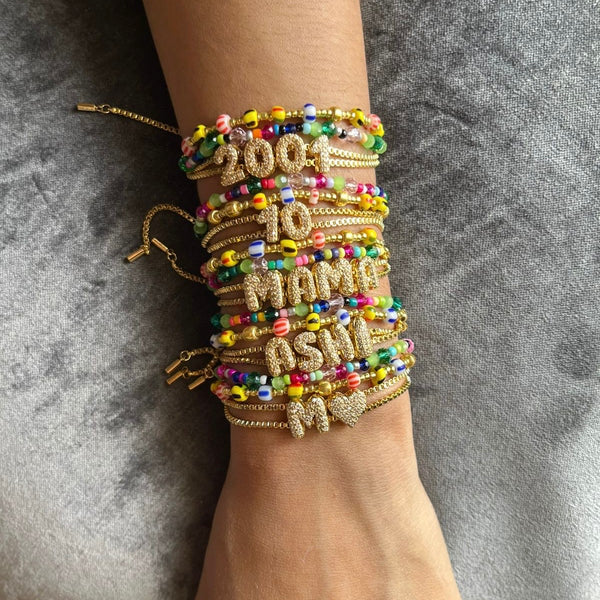 Beaded Mini Bubble Initial Name Bracelet