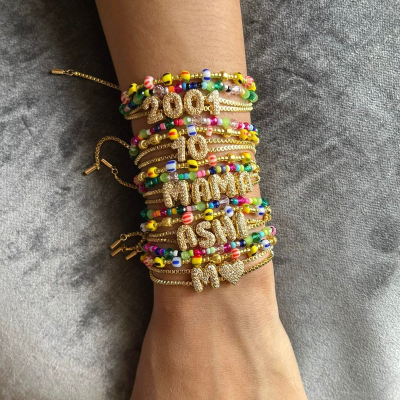 Beaded Mini Bubble Initial Name Bracelet