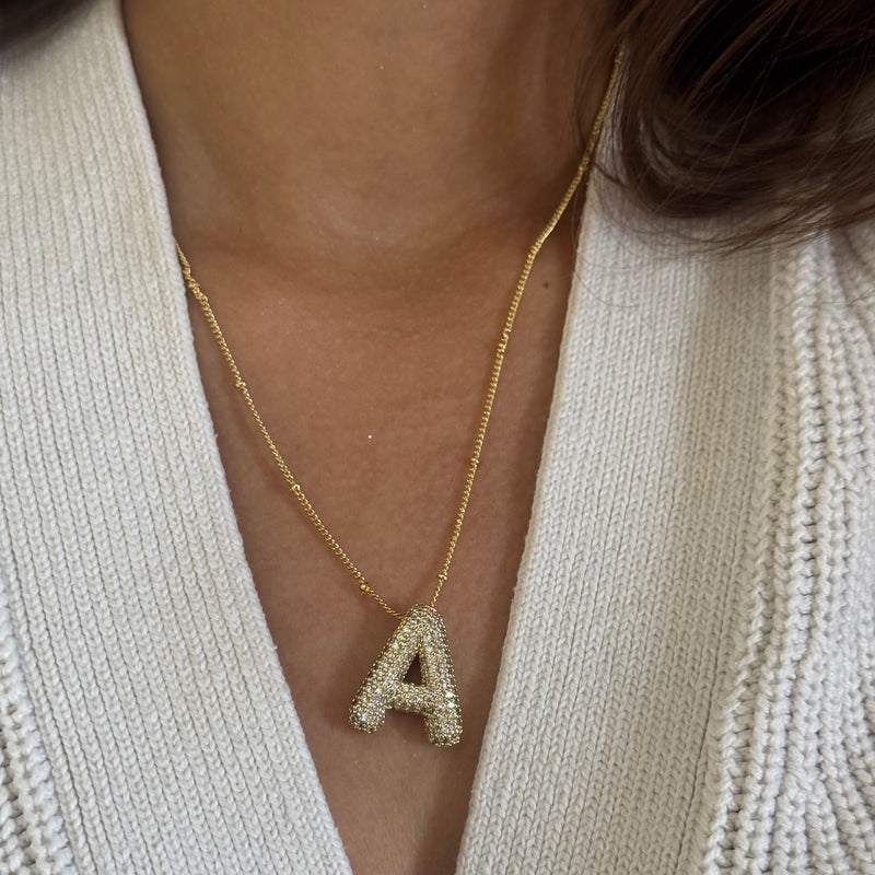 Studded Gold Chunky Initial Necklace