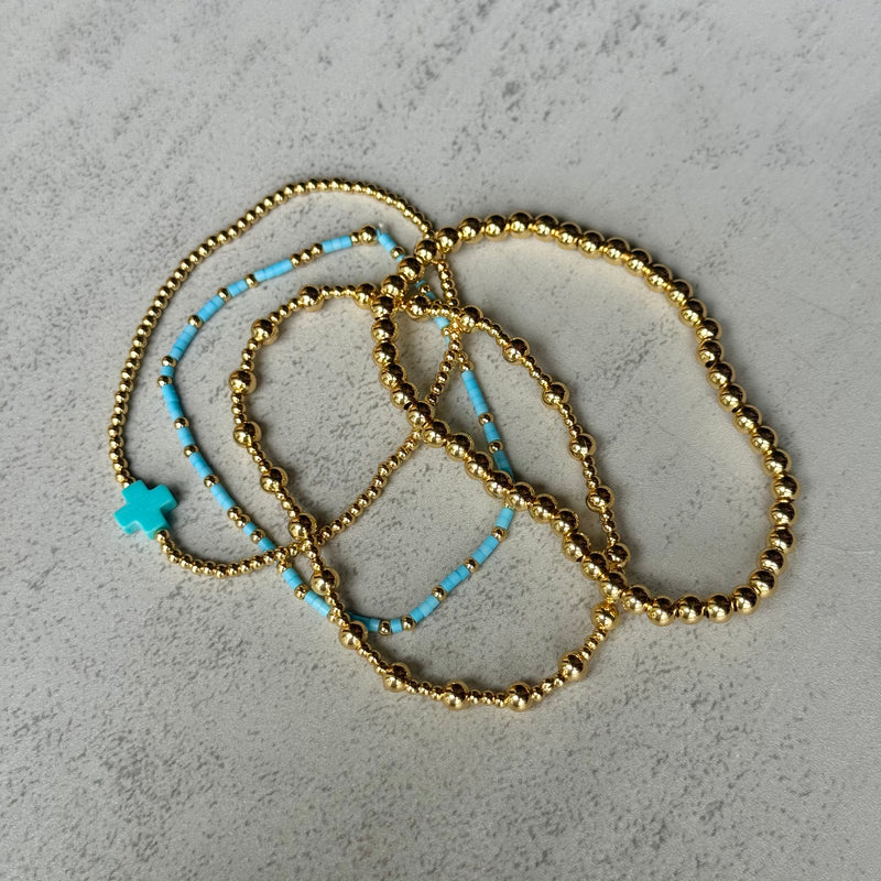 Gold Blue Bracelet Stack - Set of 4