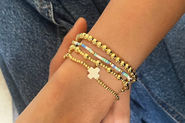 Gold White Bracelet Stack - Set of 4