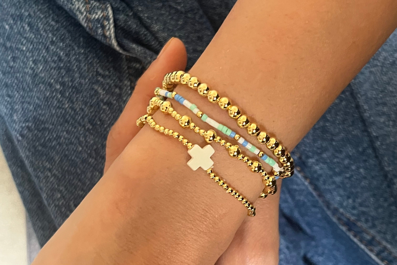 Gold White Bracelet Stack - Set of 4