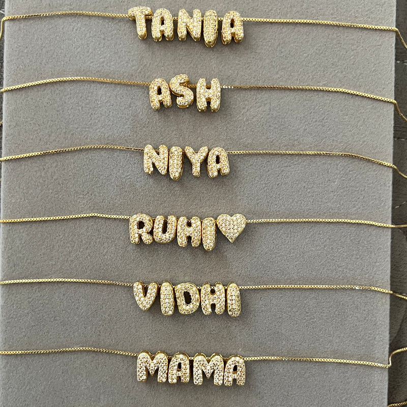 Mini Bubble Initial Name Necklace