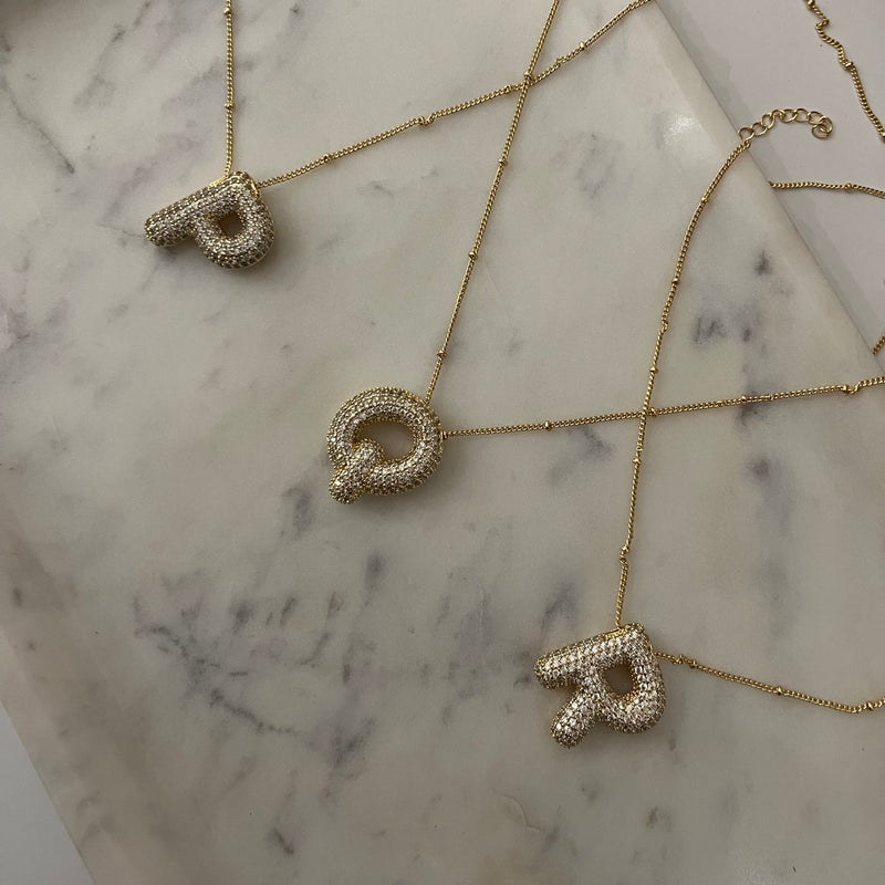 Studded Gold Chunky Initial Necklace