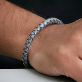 Ashen Slate Woven Leather Bracelet