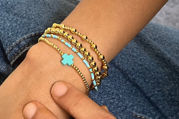 Gold Blue Bracelet Stack - Set of 4