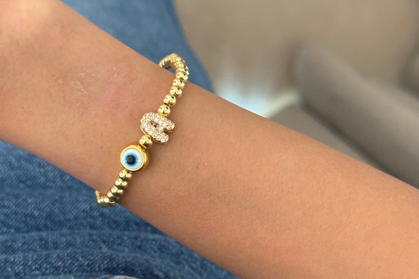 Gold Pop Evil Eye Bracelet with Initial