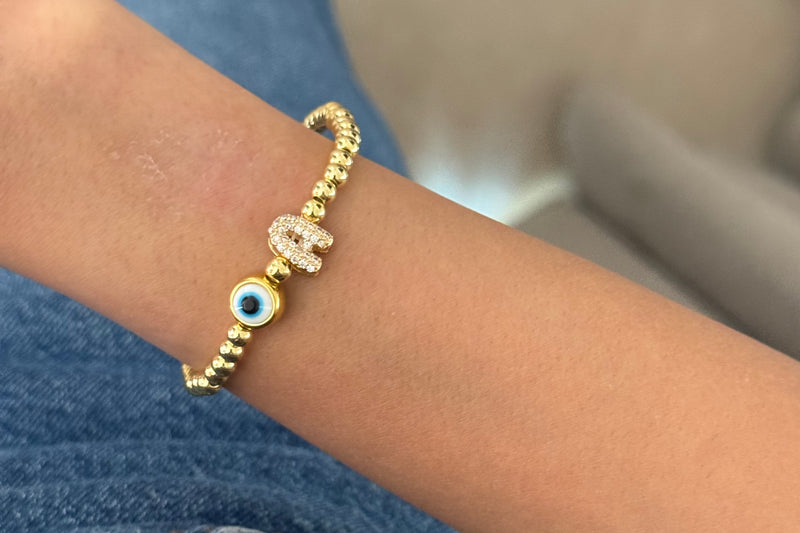 Gold Pop Evil Eye Bracelet with Initial
