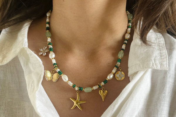 Green & Gold Charm Necklace