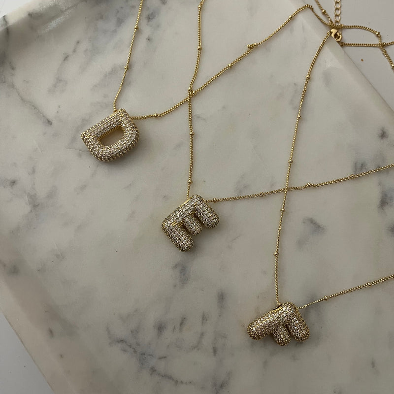 Studded Gold Chunky Initial Necklace