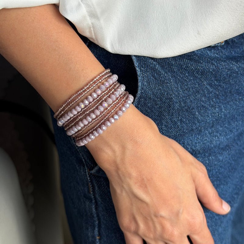 Dreamy Lilac Crystals Beaded Bracelet with Magnetic Closure