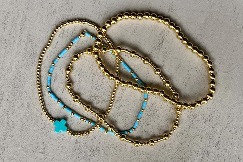 Gold Blue Bracelet Stack - Set of 4