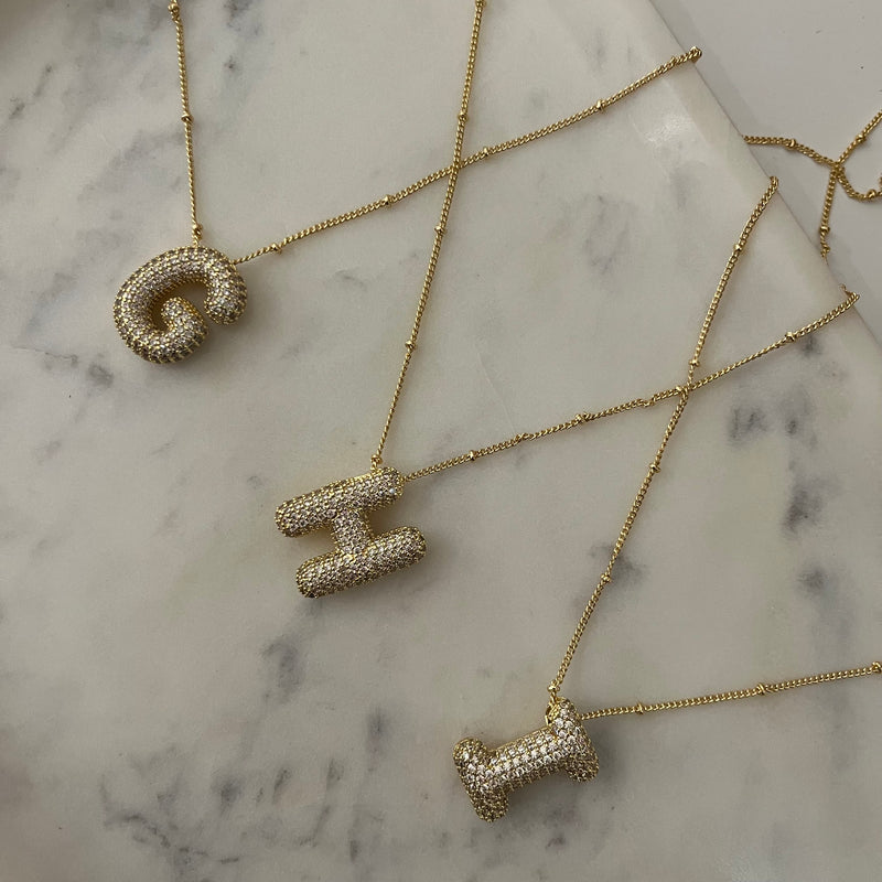 Studded Gold Chunky Initial Necklace