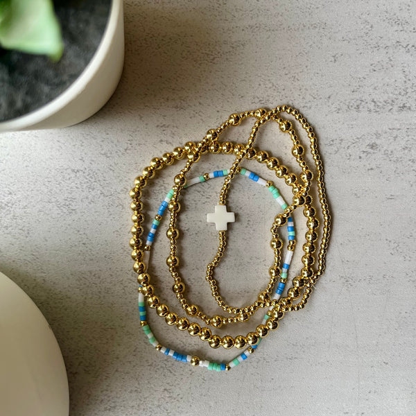 Gold White Bracelet Stack - Set of 4