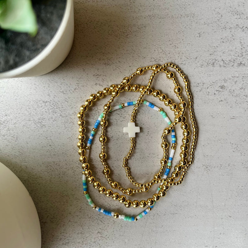 Gold White Bracelet Stack - Set of 4