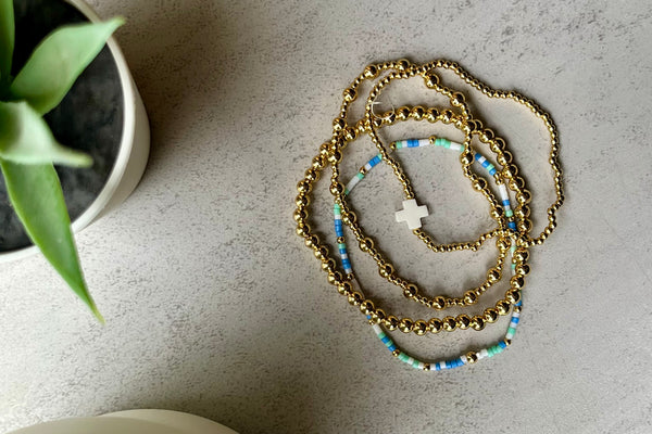 Gold White Bracelet Stack - Set of 4