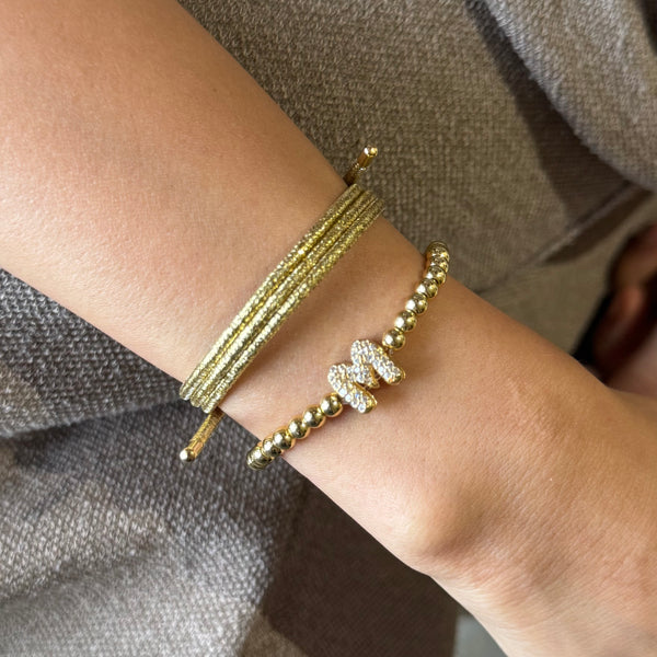 Set of 2 - Golden Knot Stack - Halo and Gold Pop Initial Bracelet