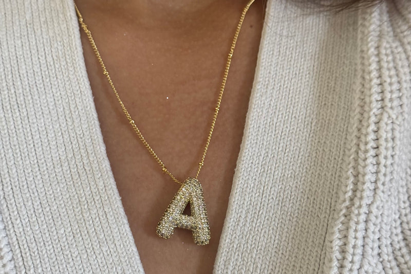 Studded Gold Chunky Initial Necklace
