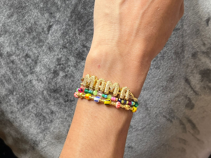 Beaded Mini Bubble Initial Name Bracelet