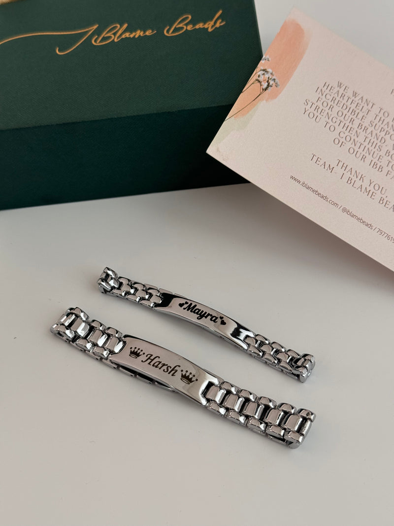 Personalised Name Link Chain Bracelet - Couple Set with gift box and note