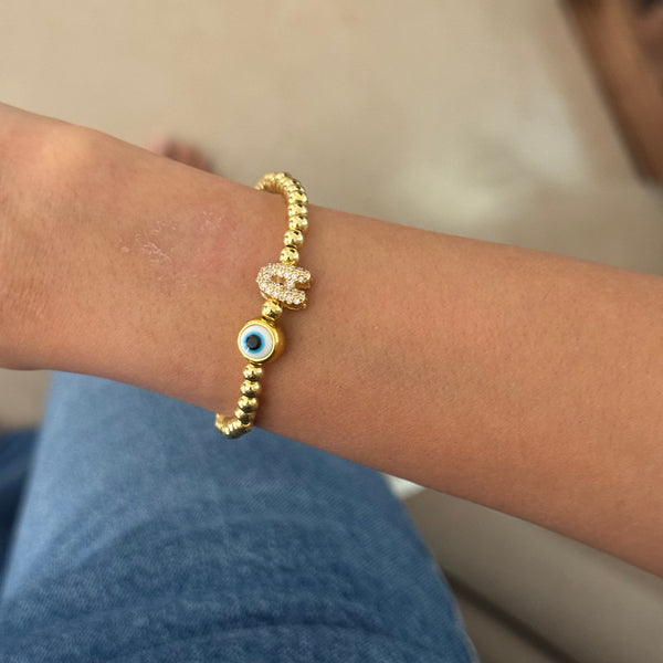 Gold Pop Evil Eye Bracelet with Initial