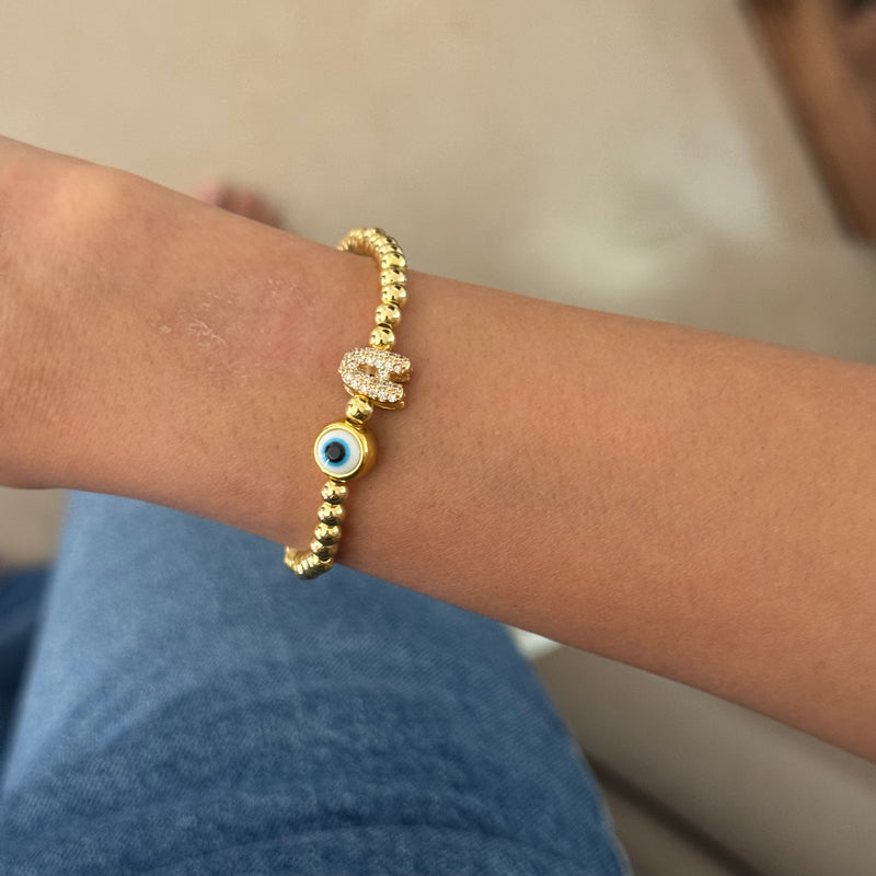 Gold Pop Evil Eye Bracelet with Initial
