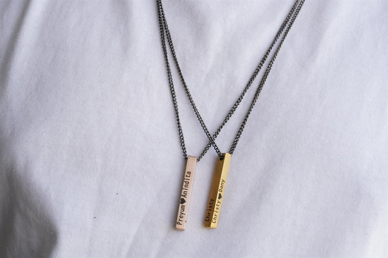 Mens 9ct Yellow Gold Plated 3D Engraved Bar Pendant Necklace