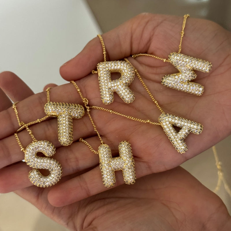 Studded Gold Chunky Initial Necklace