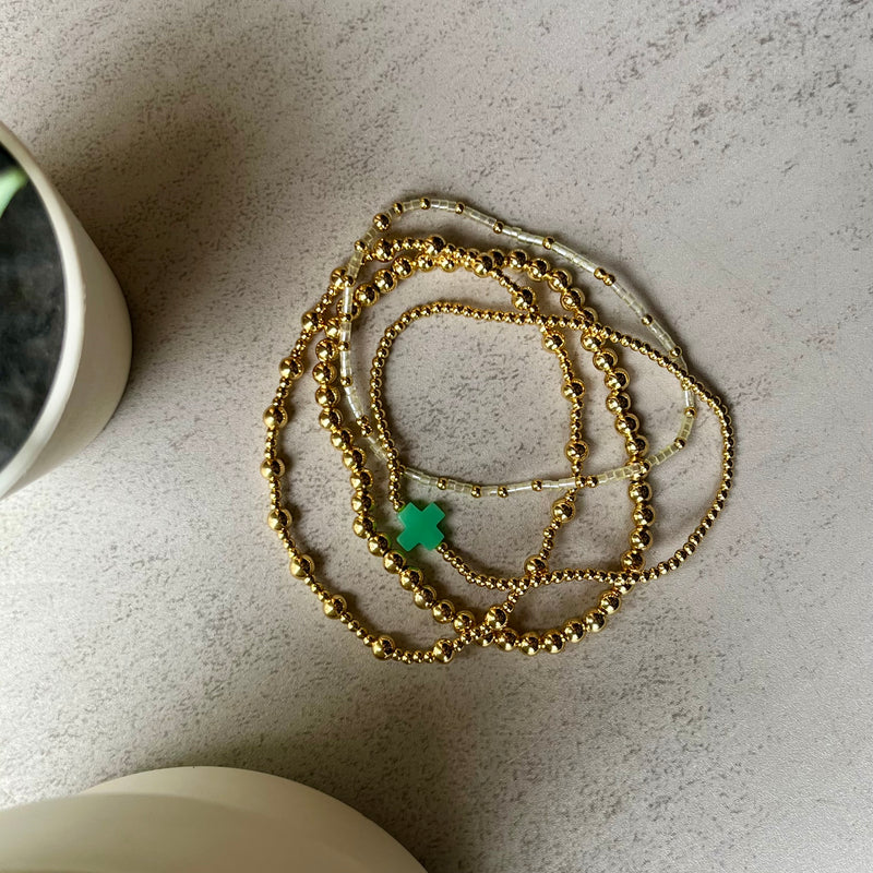 Gold Green Bracelet Stack - Set of 4