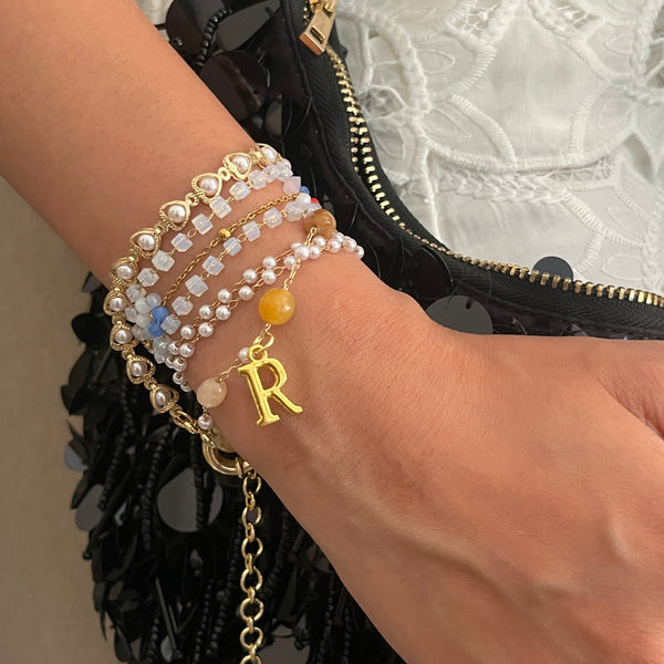Coral Dreamscape Wrap Bracelet with Initial