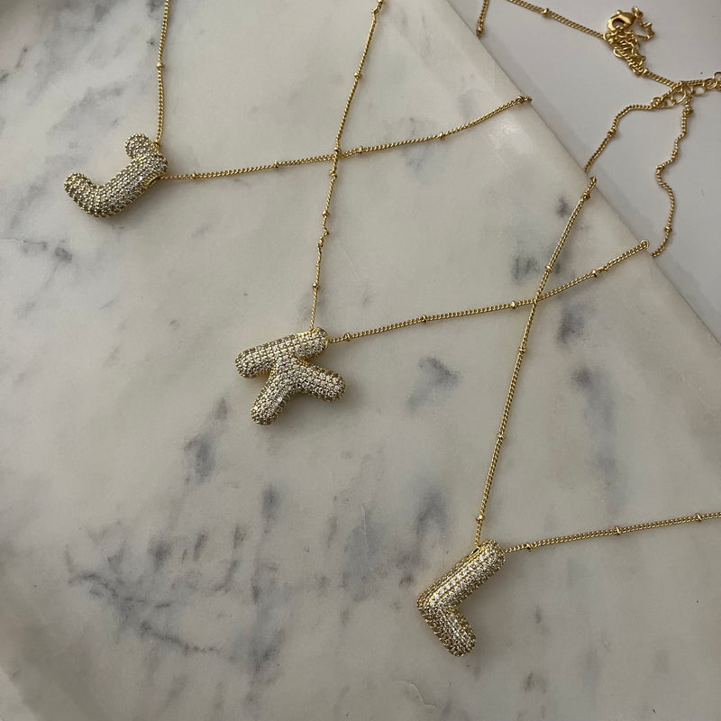 Studded Gold Chunky Initial Necklace