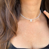 Pearl Glass Initial Beaded Choker