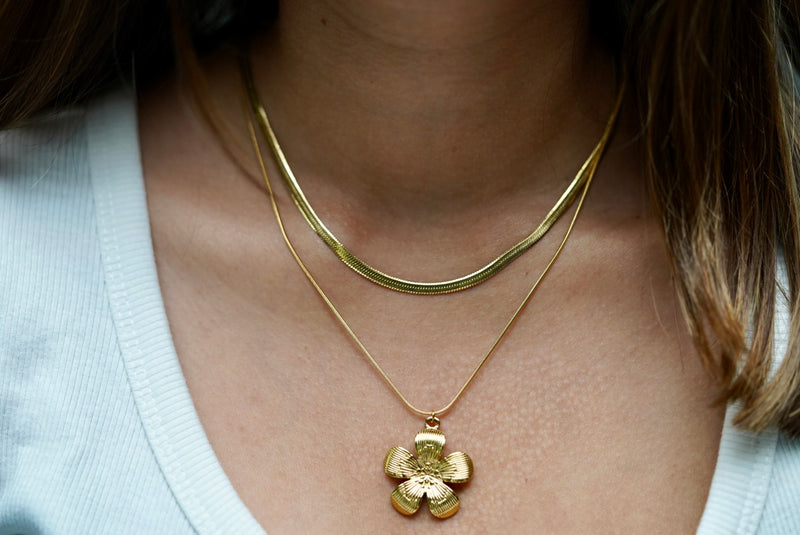 Statement Flower Necklace with Snake Chain