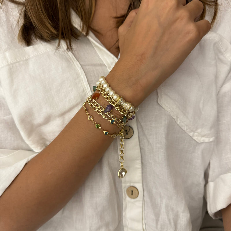 Pastel Stones & Pearl Wrap Bracelet