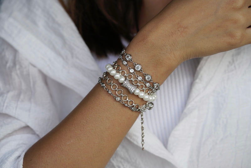 Oceanic Silver Pearl Wrap Bracelet