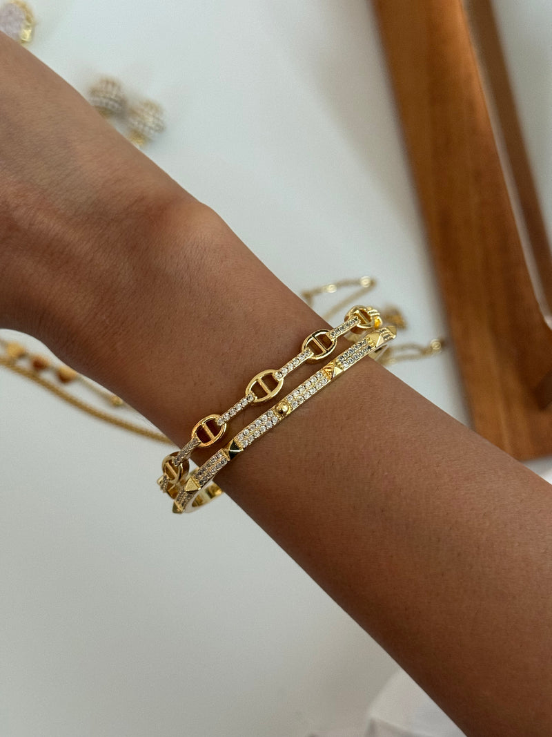 Gold Double Link Studded Cuff