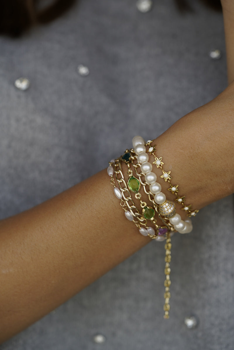 Mint Crystals & Pearl Wrap Bracelet