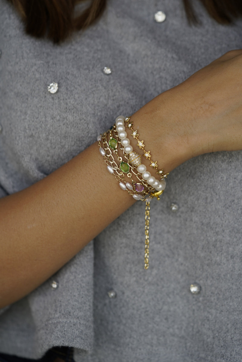 Mint Crystals & Pearl Wrap Bracelet