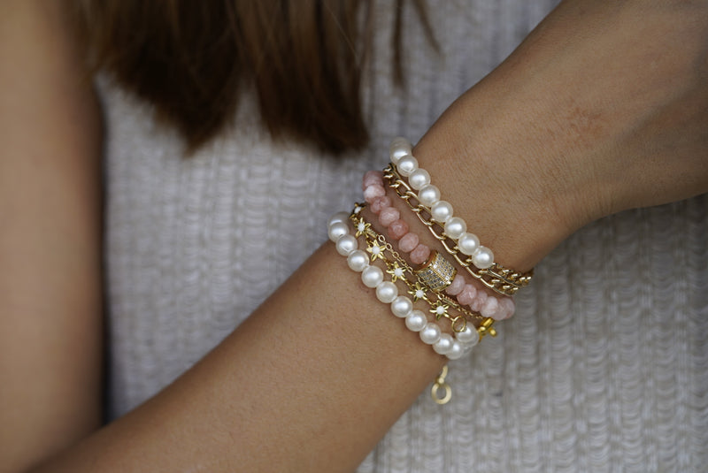 Frosty Pink Stones & Pearl Wrap Bracelet