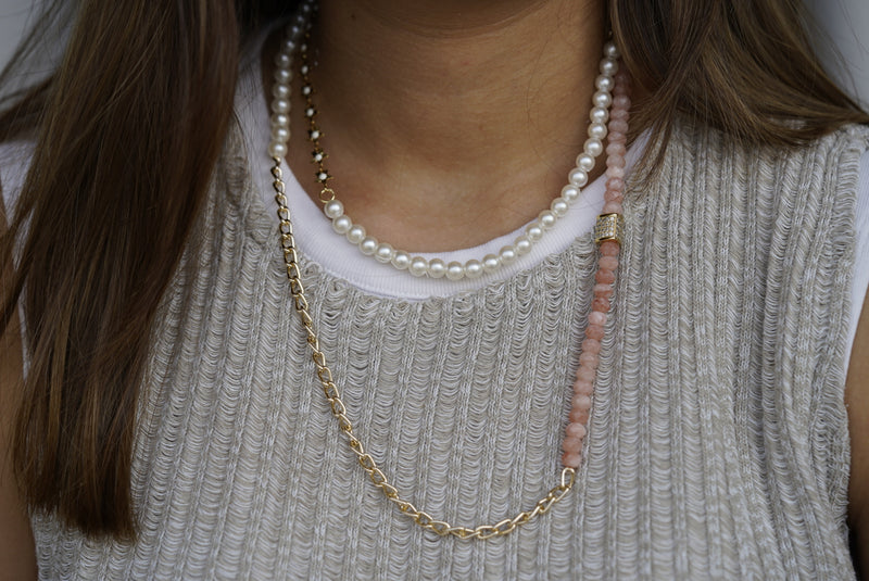 Frosty Pink Stones & Pearl Wrap Bracelet