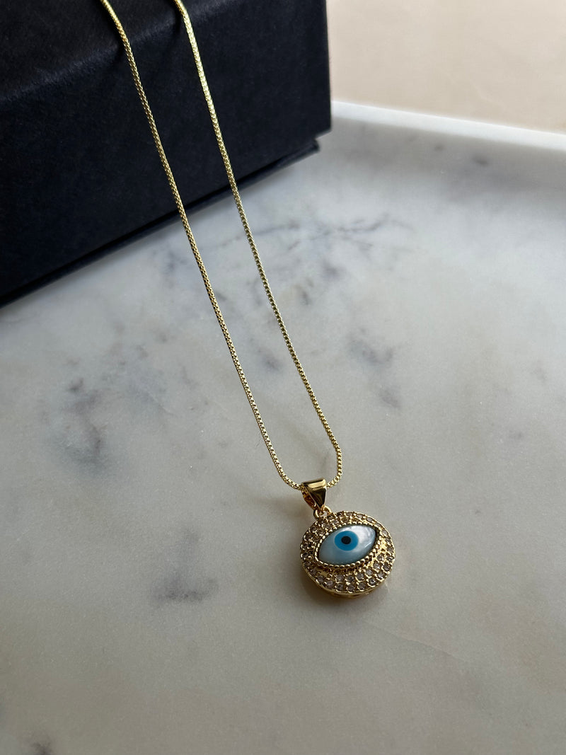 Gold Studded Gazing Evil Eye Necklace
