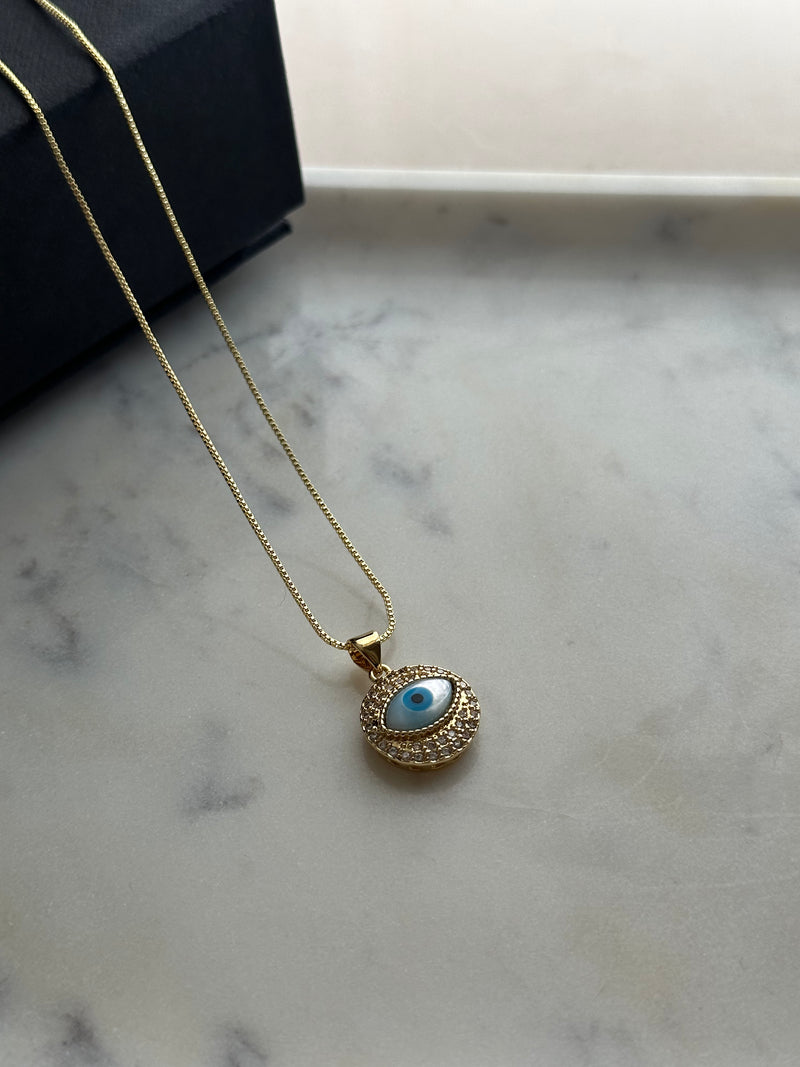 Gold Studded Gazing Evil Eye Necklace
