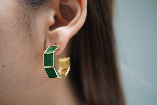 Green Pearl Hoop Earrings